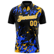 Laden Sie das Bild in den Galerie-Viewer, Custom Black Gold Royal-White Dynamic Splatter Brush Stroke Performance Polo Shirt