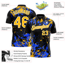Laden Sie das Bild in den Galerie-Viewer, Custom Black Gold Royal-White Dynamic Splatter Brush Stroke Performance Polo Shirt