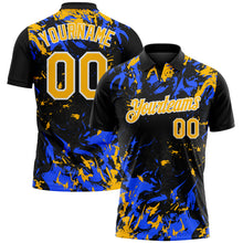 Laden Sie das Bild in den Galerie-Viewer, Custom Black Gold Royal-White Dynamic Splatter Brush Stroke Performance Polo Shirt