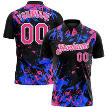 Charger l'image dans la galerie, Custom Black Pink Royal-White Dynamic Splatter Brush Stroke Performance Polo Shirt