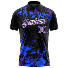Laden Sie das Bild in den Galerie-Viewer, Custom Black Purple Royal-White Dynamic Splatter Brush Stroke Performance Polo Shirt