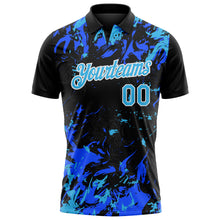 Laden Sie das Bild in den Galerie-Viewer, Custom Black Sky Blue Royal-White Dynamic Splatter Brush Stroke Performance Polo Shirt
