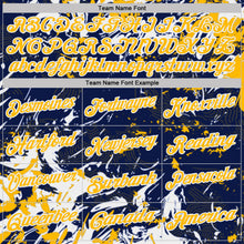 Laden Sie das Bild in den Galerie-Viewer, Custom Navy Gold-White Dynamic Splatter Brush Stroke Performance Polo Shirt
