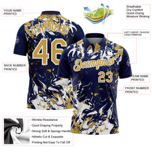 Laden Sie das Bild in den Galerie-Viewer, Custom Navy Old Gold-White Dynamic Splatter Brush Stroke Performance Polo Shirt