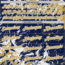 Laden Sie das Bild in den Galerie-Viewer, Custom Navy Old Gold-White Dynamic Splatter Brush Stroke Performance Polo Shirt