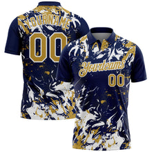 Laden Sie das Bild in den Galerie-Viewer, Custom Navy Old Gold-White Dynamic Splatter Brush Stroke Performance Polo Shirt