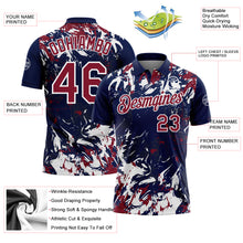 Laden Sie das Bild in den Galerie-Viewer, Custom Navy Crimson-White Dynamic Splatter Brush Stroke Performance Polo Shirt