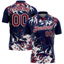 Laden Sie das Bild in den Galerie-Viewer, Custom Navy Crimson-White Dynamic Splatter Brush Stroke Performance Polo Shirt