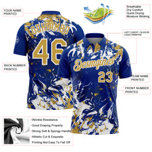 Charger l'image dans la galerie, Custom Royal Old Gold-White Dynamic Splatter Brush Stroke Performance Polo Shirt