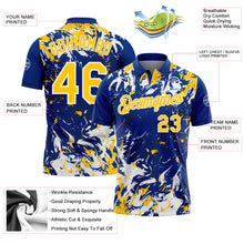 Load image into Gallery viewer, Custom Royal Yellow-White Dynamic Splatter Brush Stroke Performance Polo Shirt