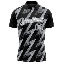 Laden Sie das Bild in den Galerie-Viewer, Custom Black Gray-White Geometric Zigzag Shape Lightning Performance Polo Shirt