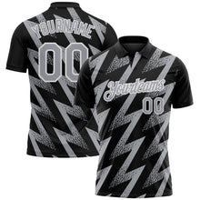 Laden Sie das Bild in den Galerie-Viewer, Custom Black Gray-White Geometric Zigzag Shape Lightning Performance Polo Shirt