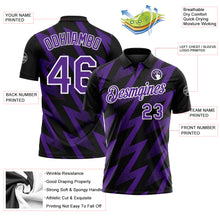 Charger l'image dans la galerie, Custom Black Purple-White Geometric Zigzag Shape Lightning Performance Polo Shirt