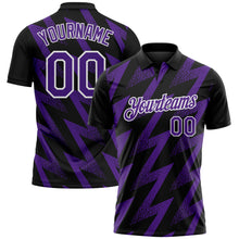 Charger l'image dans la galerie, Custom Black Purple-White Geometric Zigzag Shape Lightning Performance Polo Shirt
