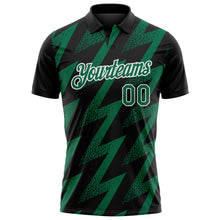 Charger l'image dans la galerie, Custom Black Kelly Green-White Geometric Zigzag Shape Lightning Performance Polo Shirt