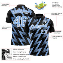 Загрузить изображение в средство просмотра галереи, Custom Black Light Blue-White Geometric Zigzag Shape Lightning Performance Polo Shirt