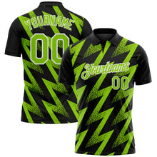 Laden Sie das Bild in den Galerie-Viewer, Custom Black Neon Green-White Geometric Zigzag Shape Lightning Performance Polo Shirt