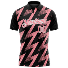 Laden Sie das Bild in den Galerie-Viewer, Custom Black Medium Pink-White Geometric Zigzag Shape Lightning Performance Polo Shirt