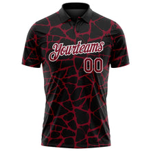 Load image into Gallery viewer, Custom Black Crimson-White 3D Pattern Abstract Network Crackle Performance Polo Shirt