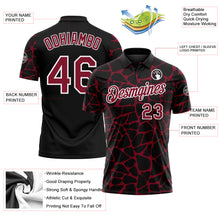 Load image into Gallery viewer, Custom Black Crimson-White 3D Pattern Abstract Network Crackle Performance Polo Shirt