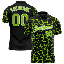 Laden Sie das Bild in den Galerie-Viewer, Custom Black Neon Green-White 3D Pattern Abstract Network Crackle Performance Polo Shirt