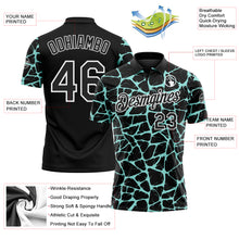 Load image into Gallery viewer, Custom Black Ice Blue-White 3D Pattern Abstract Network Crackle Performance Polo Shirt