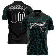 Load image into Gallery viewer, Custom Black Midnight Green-White 3D Pattern Abstract Network Crackle Performance Polo Shirt