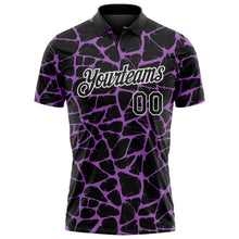Load image into Gallery viewer, Custom Black Medium Purple-White 3D Pattern Abstract Network Crackle Performance Polo Shirt