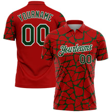 Laden Sie das Bild in den Galerie-Viewer, Custom Red Green-White 3D Pattern Abstract Network Crackle Performance Polo Shirt