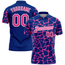 Laden Sie das Bild in den Galerie-Viewer, Custom Royal Pink-White 3D Pattern Abstract Network Crackle Performance Polo Shirt