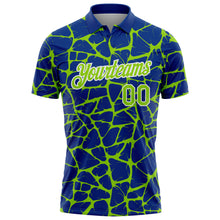 Charger l'image dans la galerie, Custom Royal Neon Green-White 3D Pattern Abstract Network Crackle Performance Polo Shirt