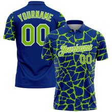 Charger l'image dans la galerie, Custom Royal Neon Green-White 3D Pattern Abstract Network Crackle Performance Polo Shirt