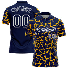 Load image into Gallery viewer, Custom Navy Gold-White 3D Pattern Abstract Network Crackle Performance Polo Shirt