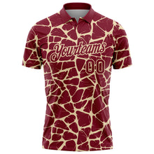 Laden Sie das Bild in den Galerie-Viewer, Custom Crimson-Cream 3D Pattern Abstract Network Crackle Performance Polo Shirt