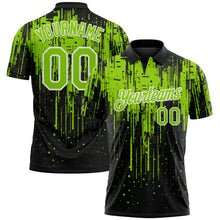 Laden Sie das Bild in den Galerie-Viewer, Custom Black Neon Green-White Dripping Splatter Paint Performance Polo Shirt