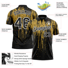 Laden Sie das Bild in den Galerie-Viewer, Custom Black Old Gold-White Dripping Splatter Paint Performance Polo Shirt
