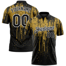 Laden Sie das Bild in den Galerie-Viewer, Custom Black Old Gold-White Dripping Splatter Paint Performance Polo Shirt