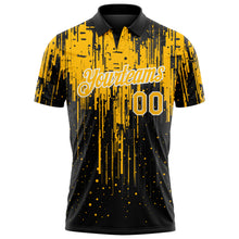 Laden Sie das Bild in den Galerie-Viewer, Custom Black Gold-White Dripping Splatter Paint Performance Polo Shirt