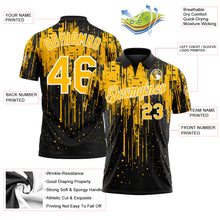 Laden Sie das Bild in den Galerie-Viewer, Custom Black Gold-White Dripping Splatter Paint Performance Polo Shirt