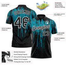 Laden Sie das Bild in den Galerie-Viewer, Custom Black Teal-White Dripping Splatter Paint Performance Polo Shirt