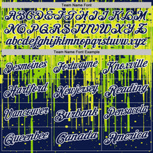 Laden Sie das Bild in den Galerie-Viewer, Custom Navy Neon Green Neon Yellow-White Dripping Splatter Paint Performance Polo Shirt