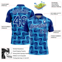 Laden Sie das Bild in den Galerie-Viewer, Custom Royal Sky Blue-White Geometric Block Diagonal Line Hatching Performance Polo Shirt