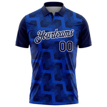 Laden Sie das Bild in den Galerie-Viewer, Custom Navy Thunder Blue-White Geometric Block Diagonal Line Hatching Performance Polo Shirt