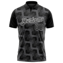 Laden Sie das Bild in den Galerie-Viewer, Custom Black Steel Gray-White Geometric Block Diagonal Line Hatching Performance Polo Shirt
