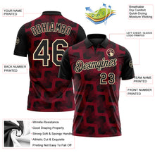 Laden Sie das Bild in den Galerie-Viewer, Custom Black Crimson-Cream Geometric Block Diagonal Line Hatching Performance Polo Shirt