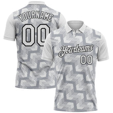 Laden Sie das Bild in den Galerie-Viewer, Custom White Gray-Black Geometric Block Diagonal Line Hatching Performance Polo Shirt