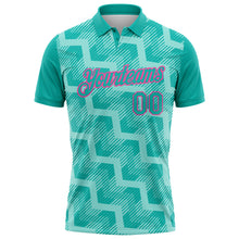 Загрузить изображение в средство просмотра галереи, Custom Aqua Ice Blue-Pink Geometric Block Diagonal Line Hatching Performance Polo Shirt