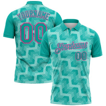 Загрузить изображение в средство просмотра галереи, Custom Aqua Ice Blue-Pink Geometric Block Diagonal Line Hatching Performance Polo Shirt