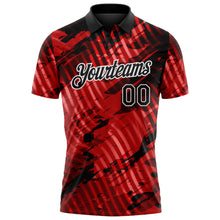 Laden Sie das Bild in den Galerie-Viewer, Custom Black Red-White Abstract Grunge Splatter Diagonal Stripe Performance Polo Shirt