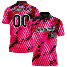 Laden Sie das Bild in den Galerie-Viewer, Custom Black Pink-White Abstract Grunge Splatter Diagonal Stripe Performance Polo Shirt